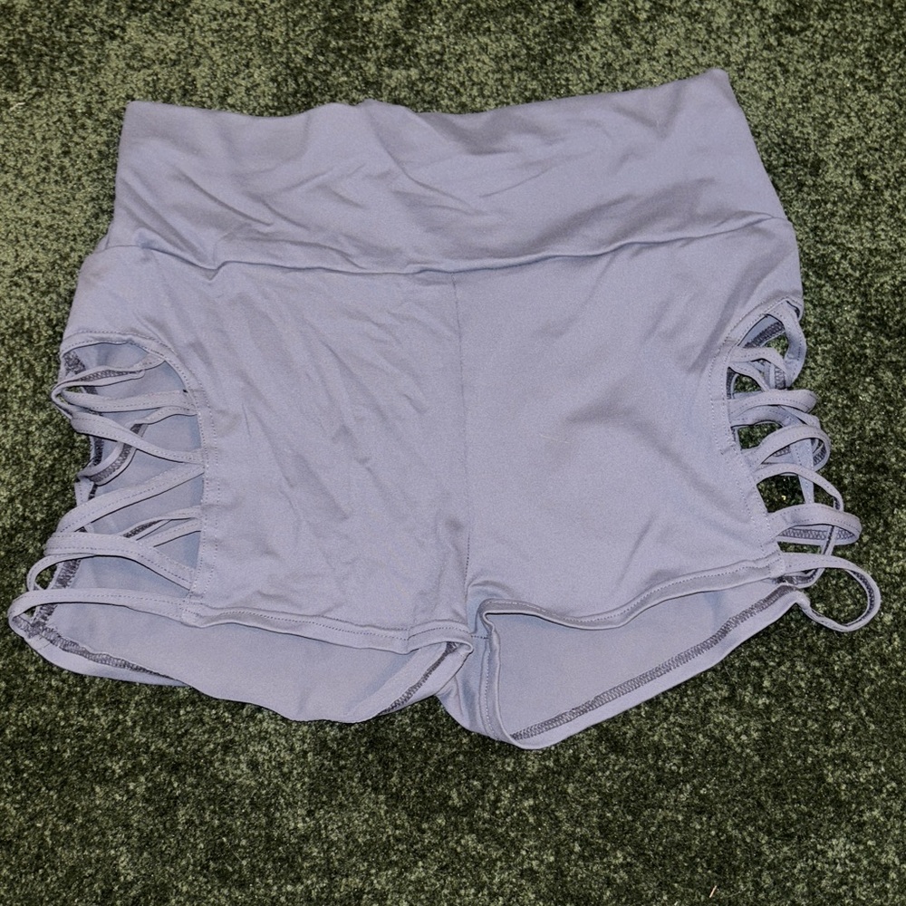 Women’s Gray High-Waist Active Shorts with Side Lace-Up